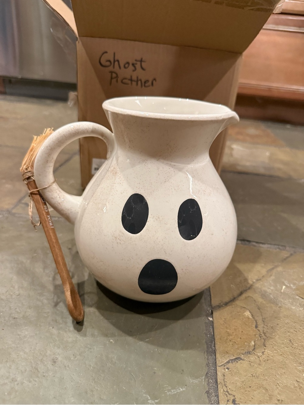 Mud Pie Cream Ghost Pitcher with Black Face NEW